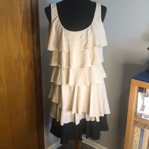 Calvin Klein Tan/Black Tiered Ruffle Dress NWT